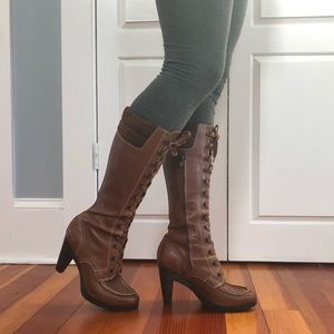 Cole Haan Nike Air Brown Leather Lace up Boots